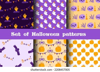 Set of halloween patterns. Happy halloween background. Vector texture