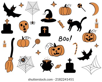 A set of Halloween pictures on a white background. Vector illustration.