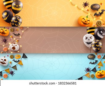 Set of Halloween poster and banner template with scary air balloons and halloween element..Blank banner for halloween concept.Website spooky or banner template.vector illustration eps 10