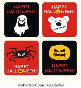 Set of halloween posters with ghost, pumpkin and spider.