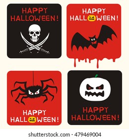 Set of halloween posters with skull, pumpkin, spider and bat.