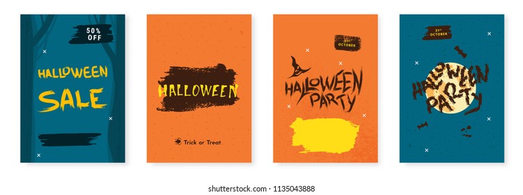 Set of Halloween Posters. Template for holiday sale and party flyers design. Vector illustration.