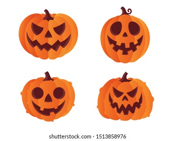 Set of halloween pumpkin. Carved pumpkin lantern