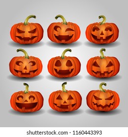 set of halloween pumpkin for decoration  and greeting card element, cute and scary pumpkin