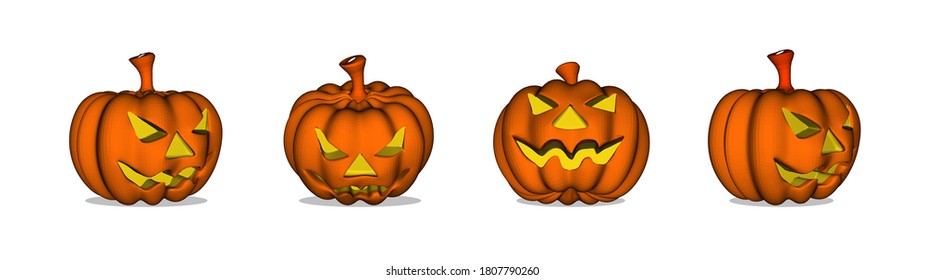 Set halloween pumpkin from different angles perspective camera. Orange pumpkin with a smile for fall holidays.