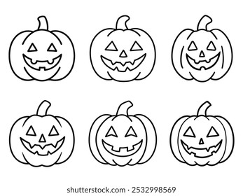 Conjunto de garabatos de calabaza de Halloween - Ilustración vectorial Jack-o'-lantern dibujada a mano.