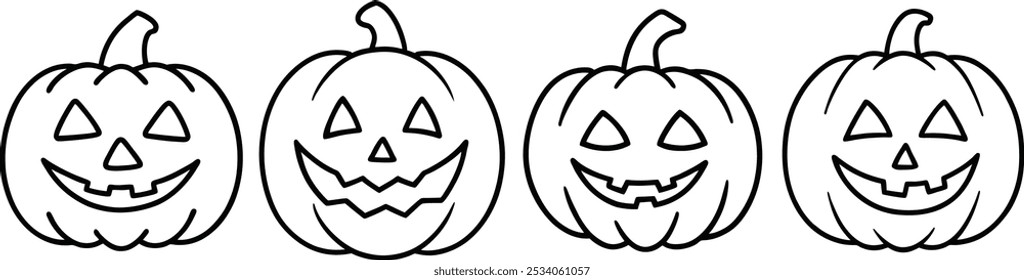 Conjunto de garabatos de calabaza de Halloween - Ilustración vectorial Jack-o'-lantern dibujada a mano.