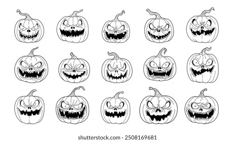 Set of halloween pumpkin drawing on white background.Halloween vector for decoration or sticker