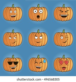 Set of Halloween pumpkin emoticon