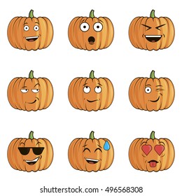 Set of Halloween pumpkin emoticon