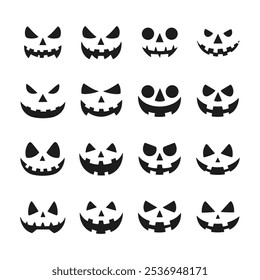 A set of Halloween pumpkin face silhouette vector
