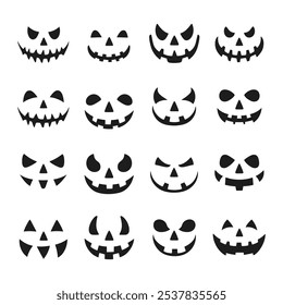 A set of Halloween pumpkin face silhouette vector