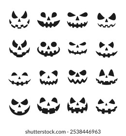 A set of Halloween pumpkin face silhouette vector