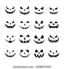 A set of Halloween pumpkin face silhouette vector