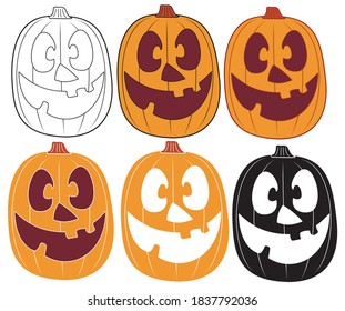 Set Halloween pumpkin with a happy face on a white background. Halloween holiday. Vector illustration.