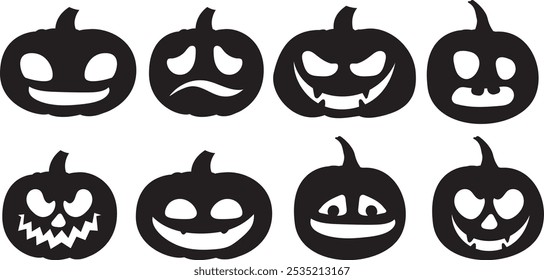 set of Halloween pumpkin horror on white background, Scary pumpkin.