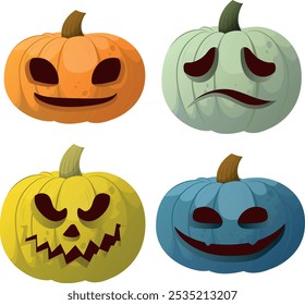 set of Halloween pumpkin horror on white background, Scary pumpkin.