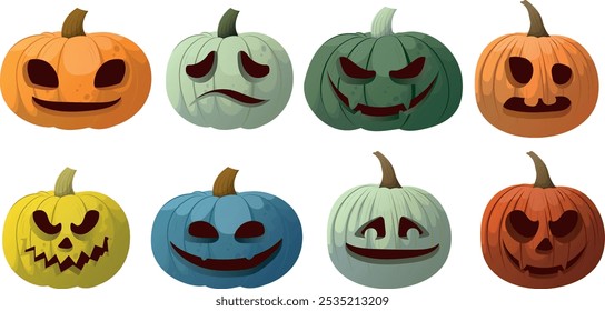 set of Halloween pumpkin horror on white background, Scary pumpkin.