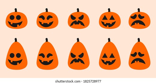 Set of Halloween pumpkin icon isolated.