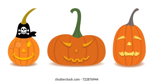 Set of halloween pumpkin icon isolated on white background. Vector illustration in flat design.