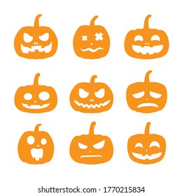 Set of Halloween pumpkin isolated on white background. Halloween and decoration concept. Vector illustration
