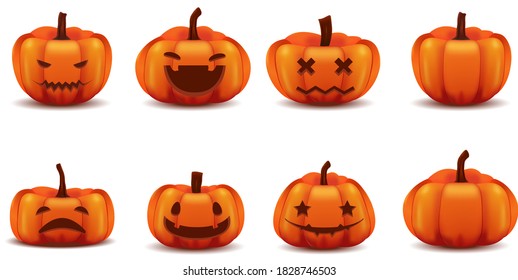 Set of halloween pumpkin isolated on white background. Autumn holidays, Vector illustration EPS10.
