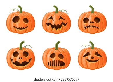 Set of halloween pumpkin . Jack o'lantern . Isolated background . Vector .