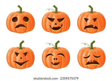 Set of halloween pumpkin . Jack o'lantern . Isolated background . Vector .