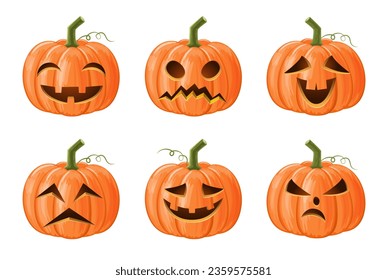 Set of halloween pumpkin . Jack o'lantern . Isolated background . Vector .