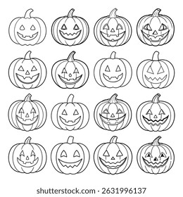 Set of Halloween Pumpkin Line Art Illustration
