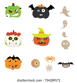 Set of Halloween Pumpkin Monsters Designs