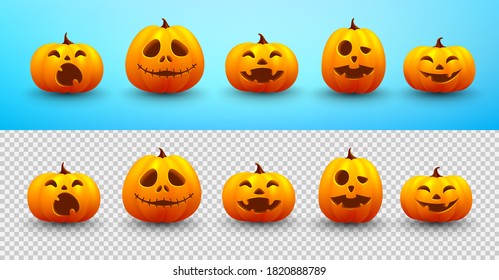 Set of Halloween pumpkin on blue and transparent background. Website spooky,Background or banner Halloween template.Vector illustration EPS10