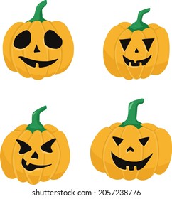 Set of a Halloween pumpkin on white background. Hand drawn illustation orange pumpkin. Vector illustration of Halloween pumpkin with smile.