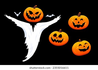 Set of Halloween pumpkin scarecrow illustration