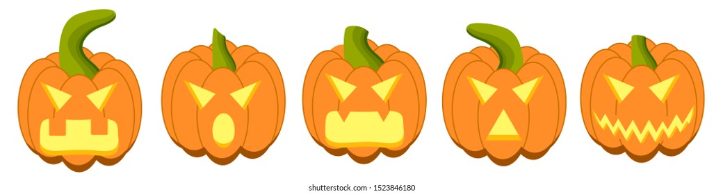 The set of halloween pumpkin. Scary pumpkin faces. Hand drawn cartoon illustration vector.