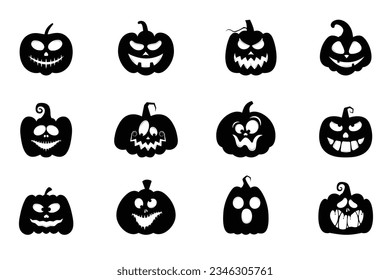 Set of Halloween pumpkin. Scary and funny faces of halloween pumpkins