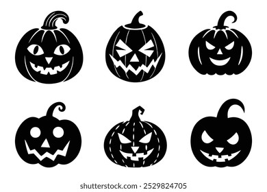 Set Of Halloween Pumpkin Silhouette Vector Illustration