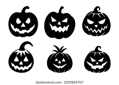 Set Of Halloween Pumpkin Silhouette Vector Illustration