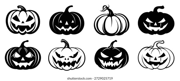 conjunto de abóbora halloween silhueta vetor assustadora abóbora 