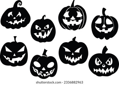 Set of Halloween pumpkin silhouettes isolated. Halloween pumpkin silhouette icons set. Vector illustration.