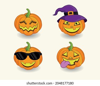 Set of halloween pumpkin. Symbol of happy halloween holiday. Design for autumn october party. Vector illustration.
