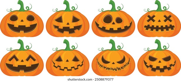 Un conjunto de Vector de calabaza de Halloween de terror sobre fondo blanco, Jack-o-Lantern sobre fondo blanco. Calabaza de miedo.