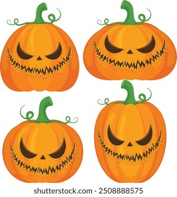 Un conjunto de Vector de calabaza de Halloween de terror sobre fondo blanco, Jack-o-Lantern sobre fondo blanco. Calabaza aterradora