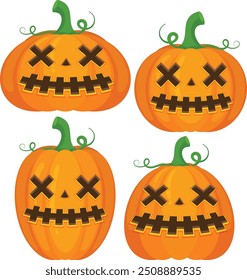 A set of Halloween pumpkin vector horror on white background, Jack-o-Lantern on white background. Scary pumpkin