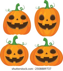 A set of Halloween pumpkin vector horror on white background, Jack-o-Lantern on white background. Scary pumpkin