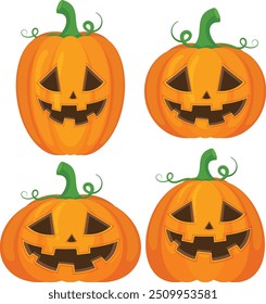 A set of Halloween pumpkin vector horror on white background, Jack-o-Lantern on white background. Scary pumpkin