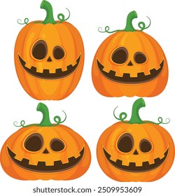 A set of Halloween pumpkin vector horror on white background, Jack-o-Lantern on white background. Scary pumpkin