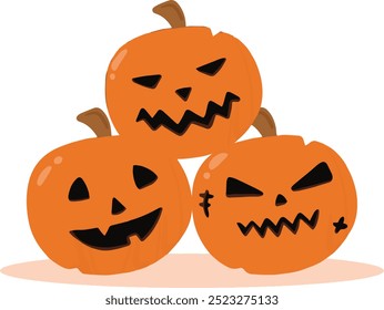 A set of Halloween pumpkin vector horror on white background, Jack-o-Lantern on white background. Scary pumpkin.