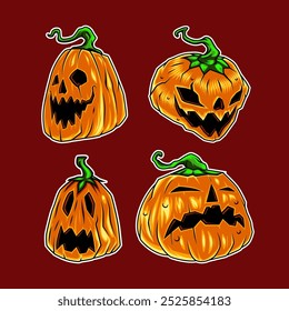 Set of Halloween Pumpkin vector horror. Illustration vector Scary pumpkin. Vector eps 10