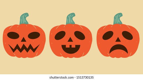 Set of halloween pumpkin vector illustration.